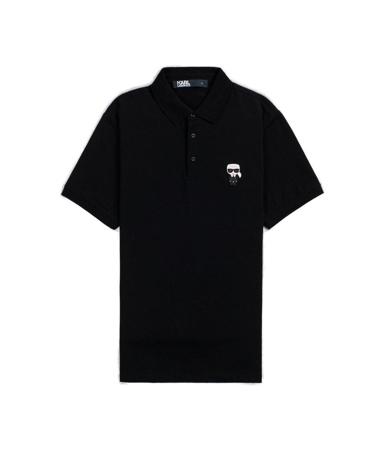 Shop Karl Lagerfeld Logo Patch Short Sleeved Polo Shirt In Black