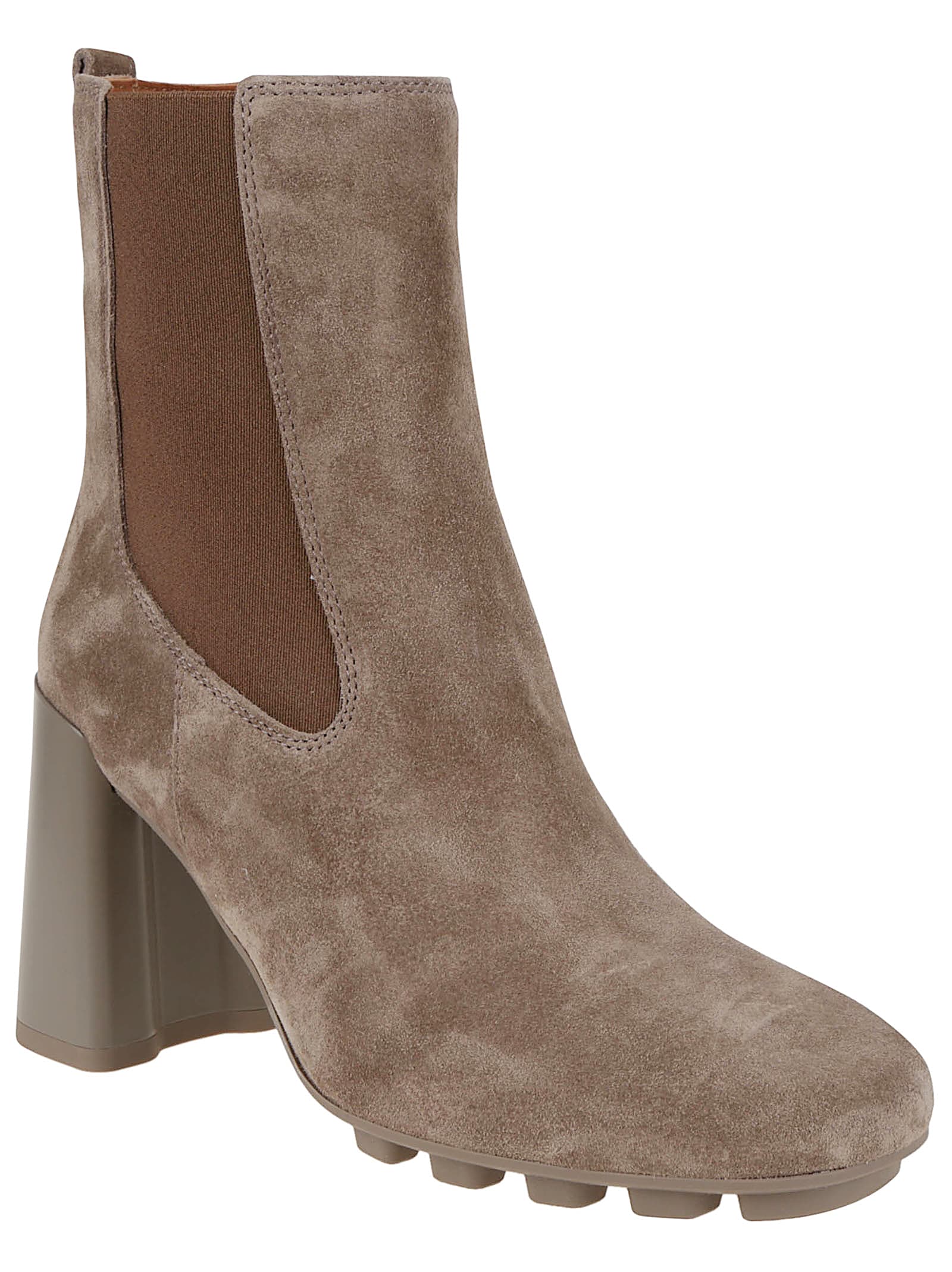 Hogan Suede Block Heel Ankle Boots With Elastic Panels In Brown