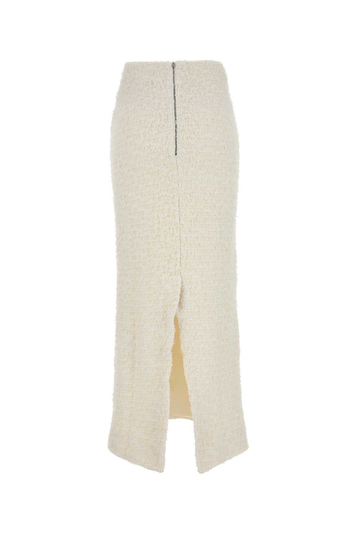 Balenciaga Off White High Waist Long Tweed Skirt In White