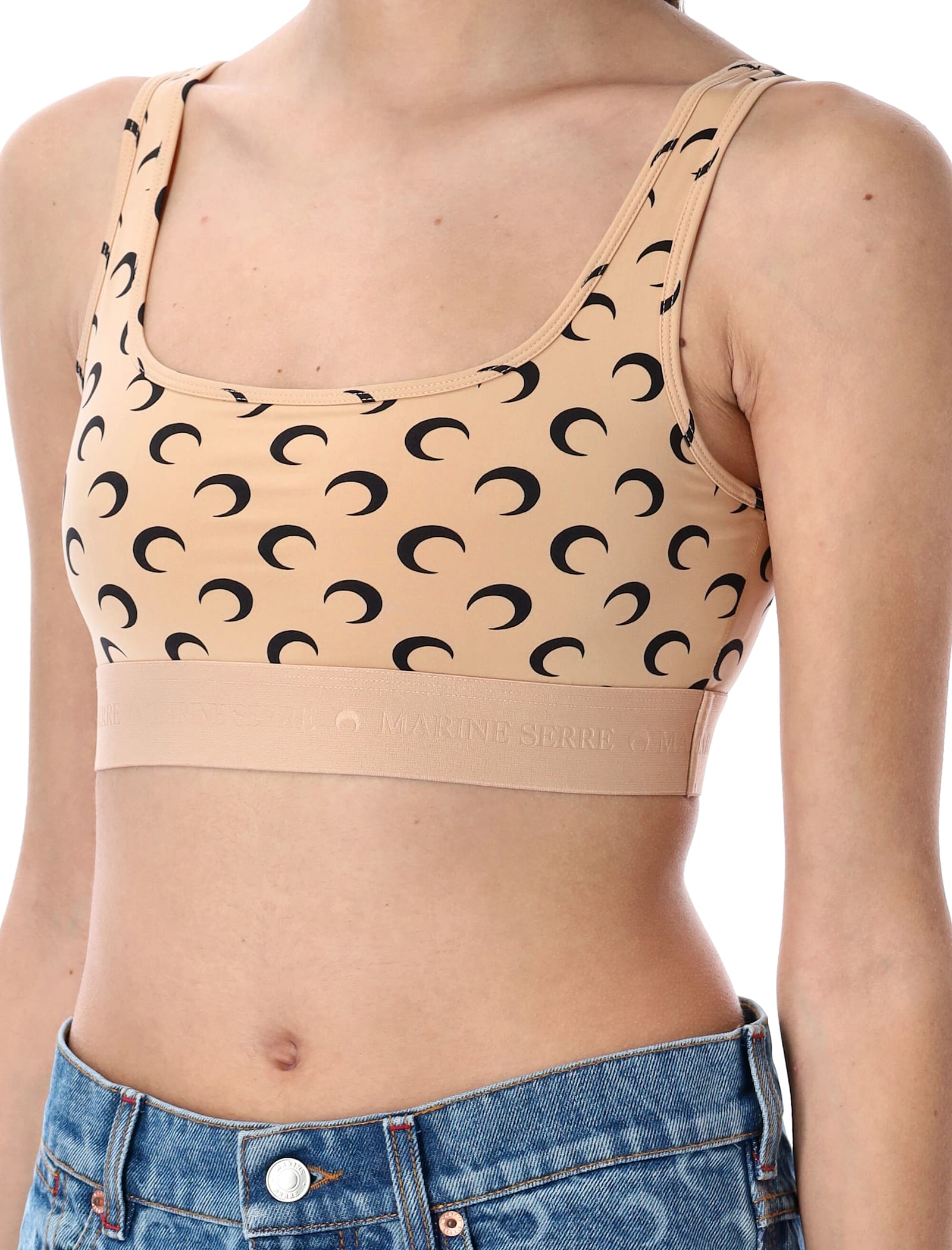 Marine Serre Beige Top With All-over Crescent Moon Print In Tan