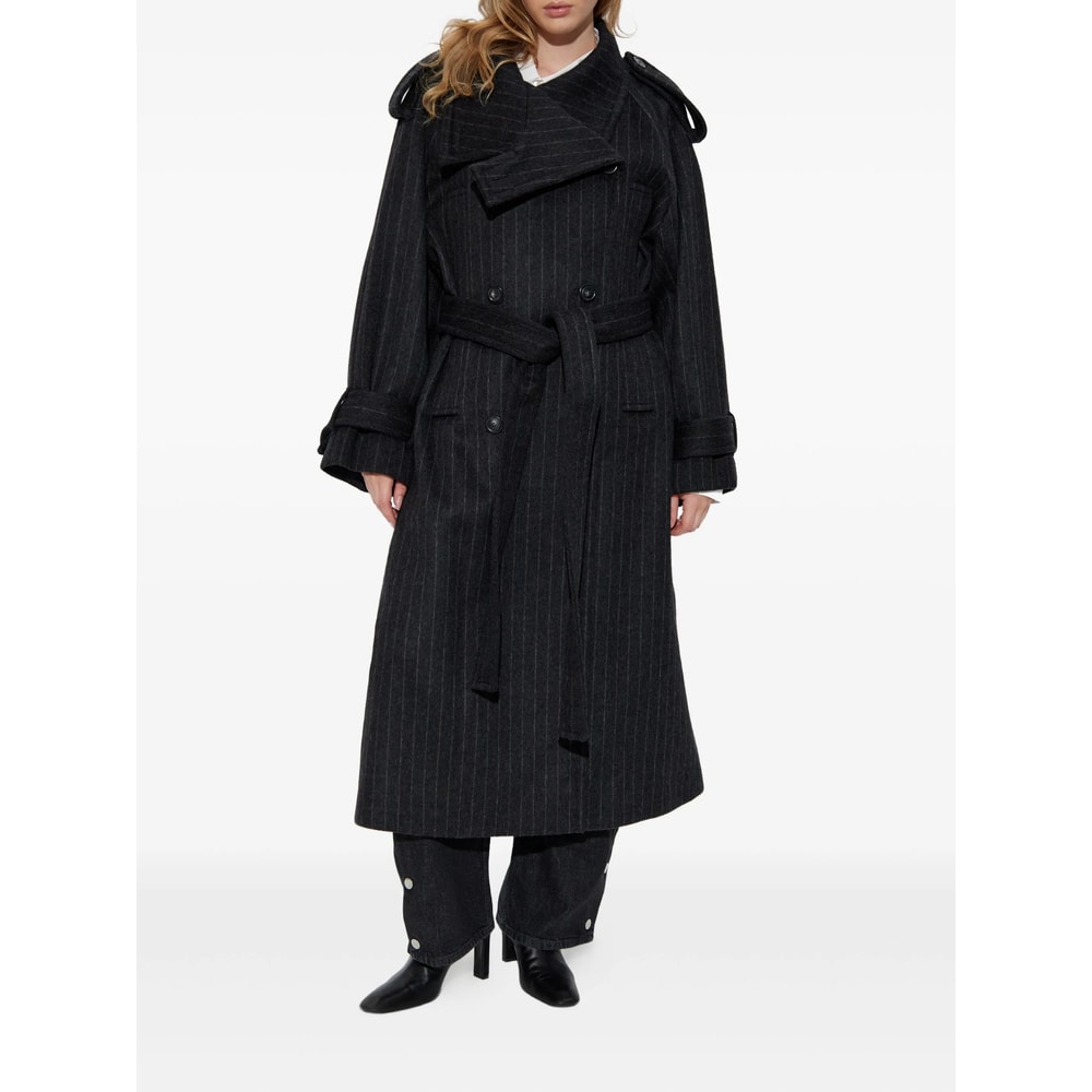 Sportmax Pinstripe-pattern Belted Coat In Black