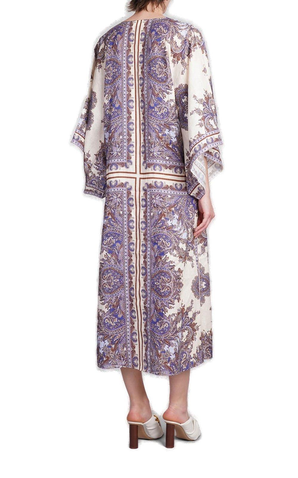 Shop Zimmermann Pattern-printed Drawstring Dress In Purple