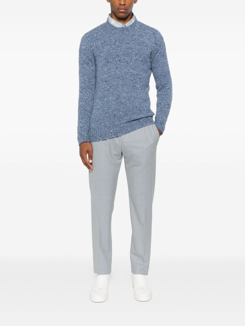 Drumohr Round Neck Border Sweater In Blue