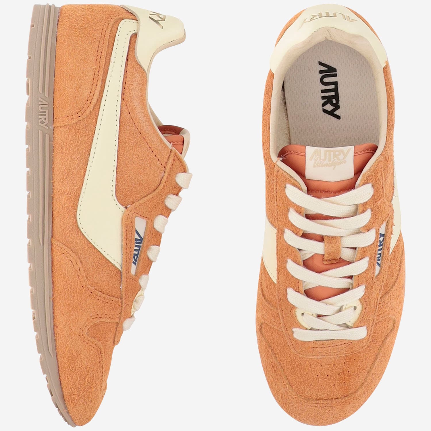 Autry Low Top Suede Sneakers With Contrast Sole In Orange