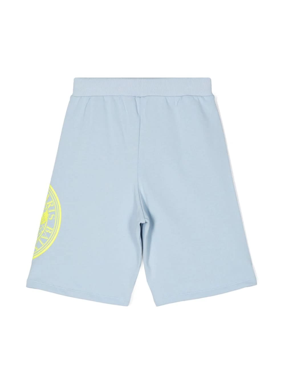 Shop Balmain Light Blue Sports Bermuda Shorts With Rubberized Logo