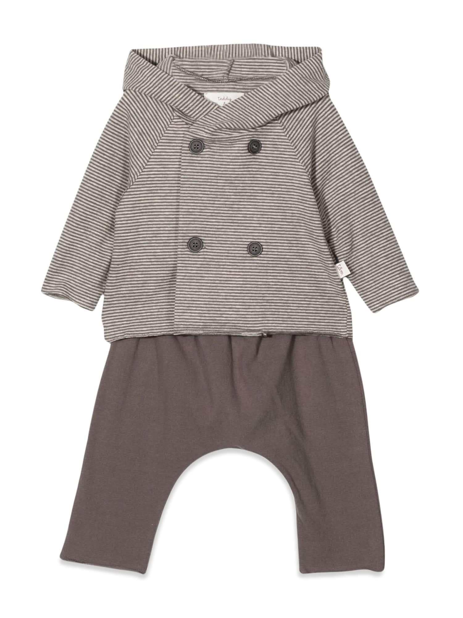 Teddy &amp; Minou Babies' Full Jacket Buttons And Hood + Pants In Marrone