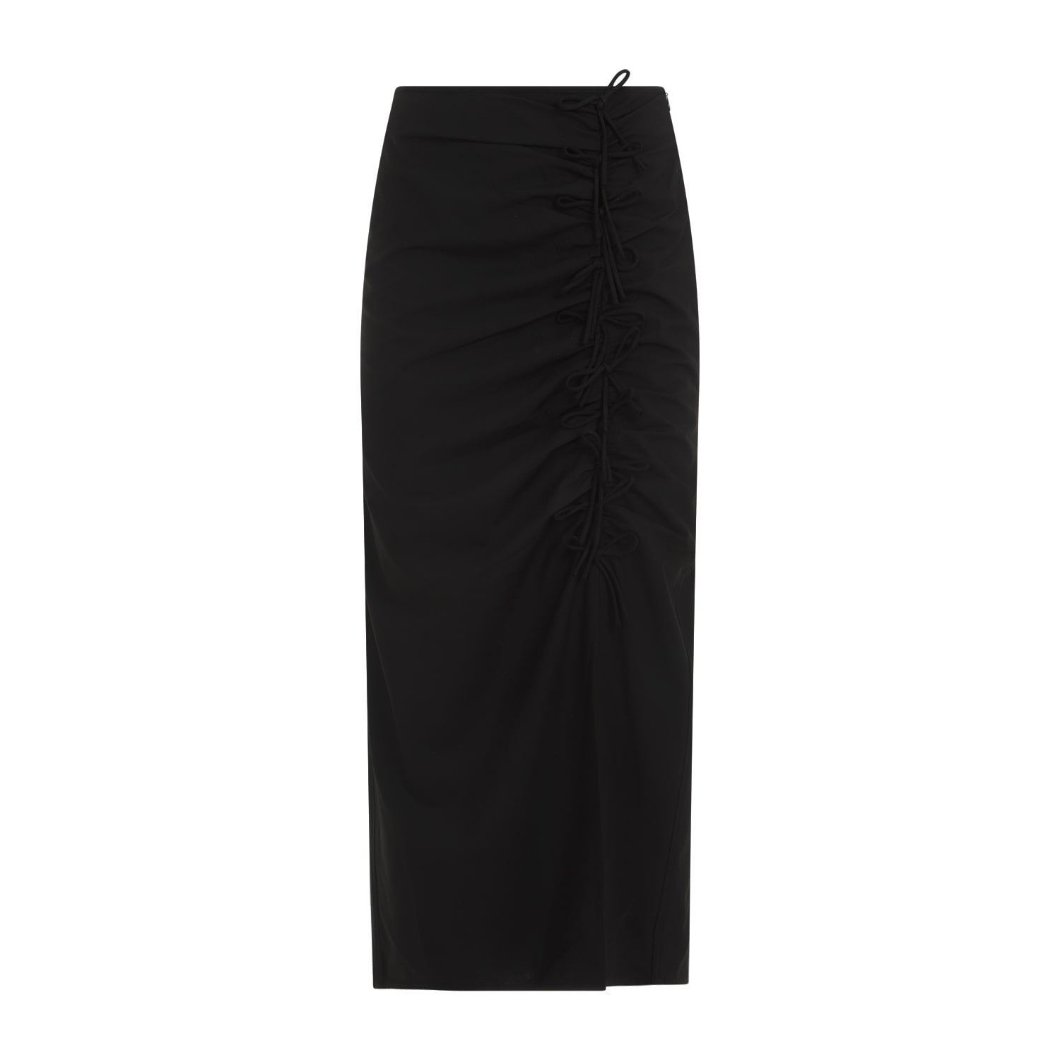 Shop Ganni Drapey Melange Midi Skirt In Black