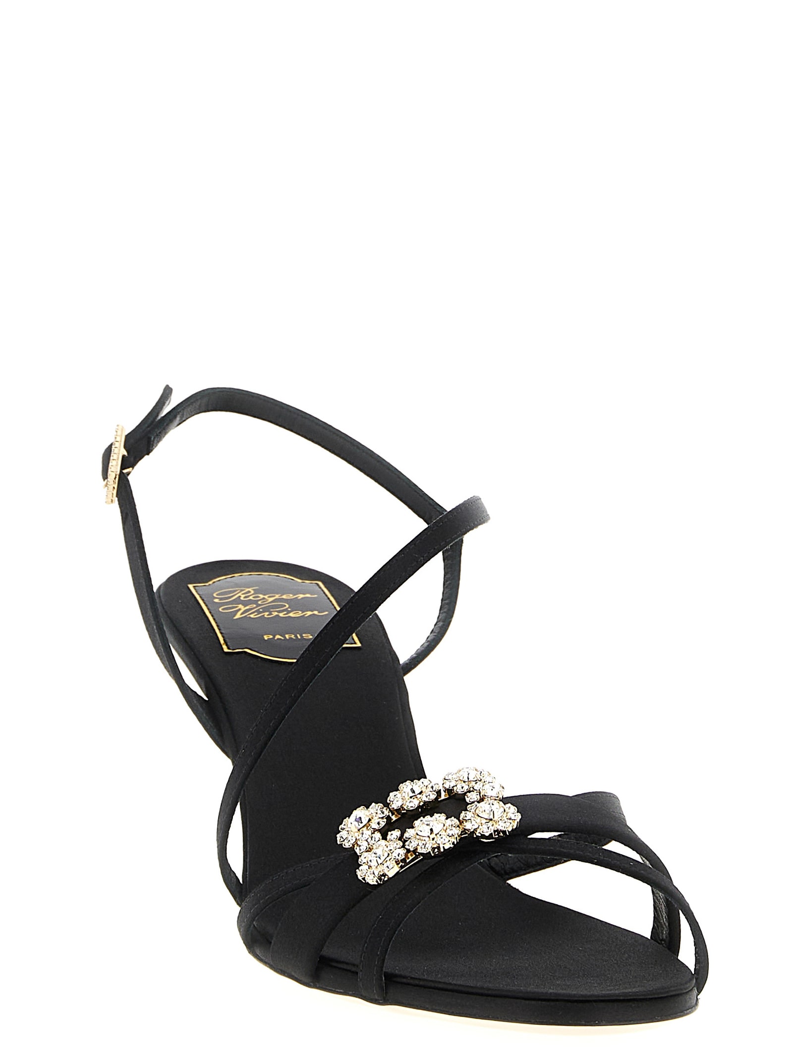 Roger Vivier Strass Sandals Slingback Straps Mini Flowers In Black