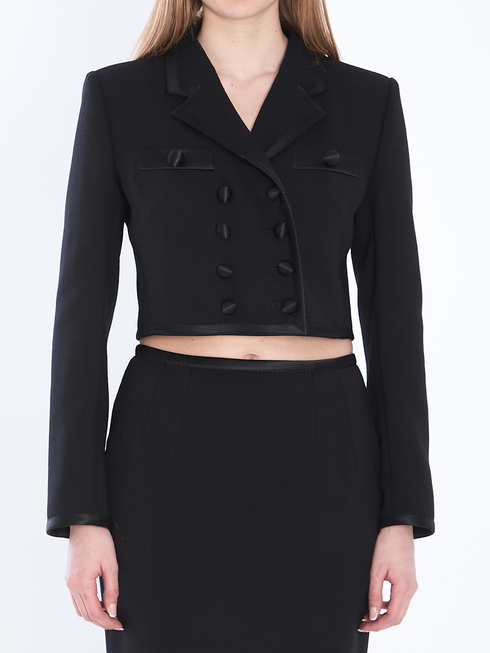 Dolce & Gabbana Cropped Double-breasted Jacket In Black