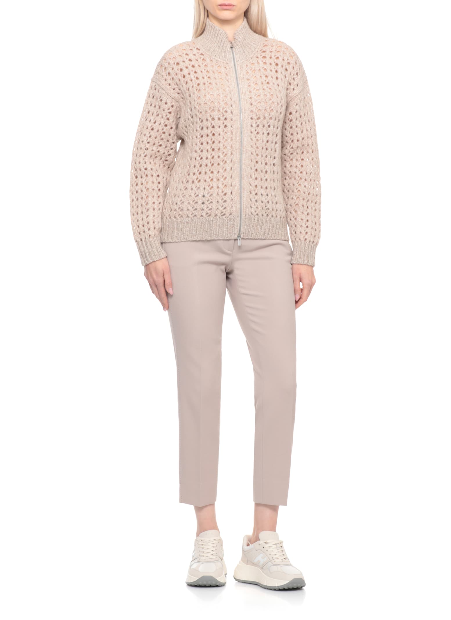 Peserico High Neck Open Knit Cardigan In Multi