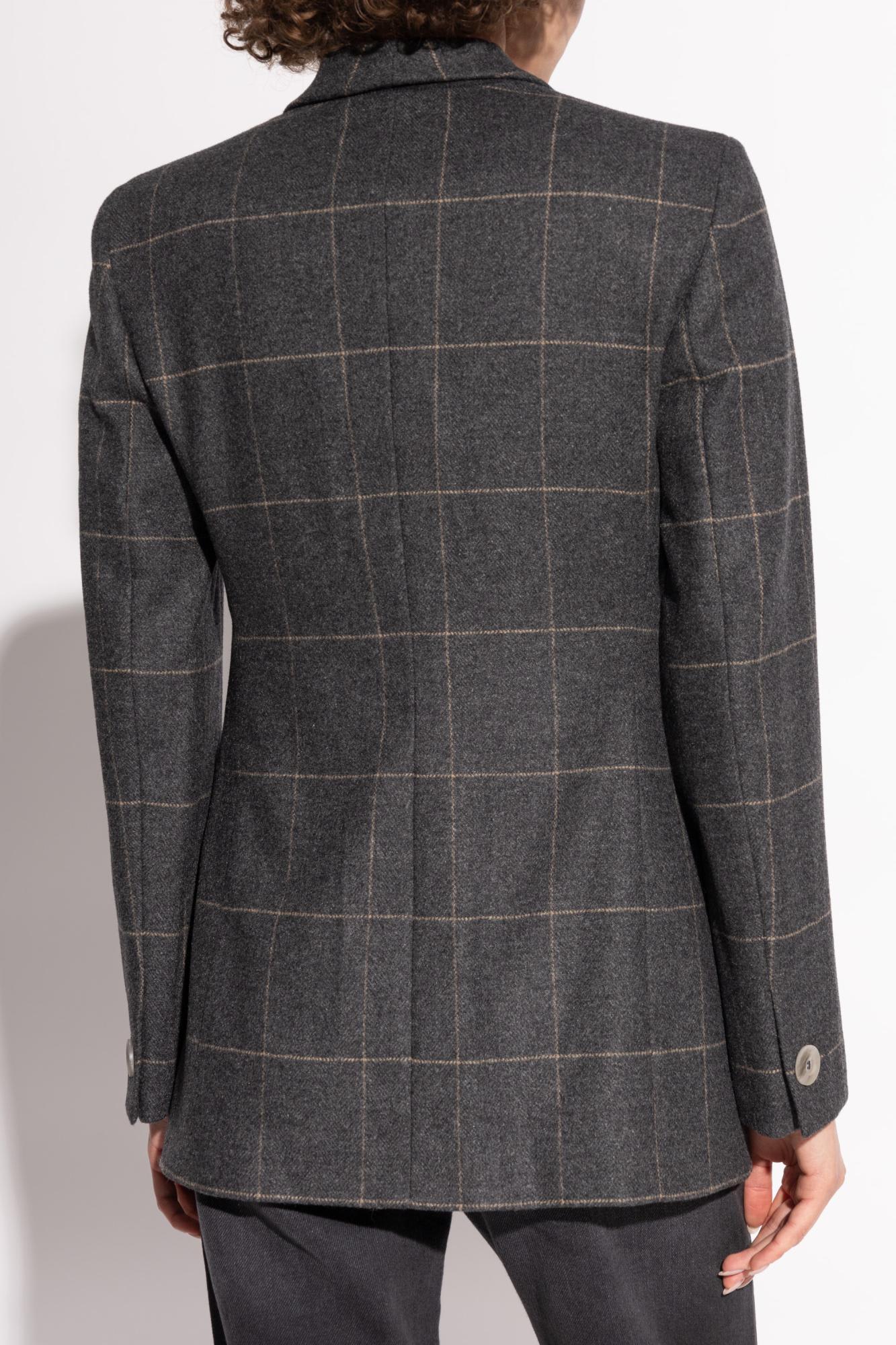 Shop Emporio Armani Blazer With Check Pattern In Grey