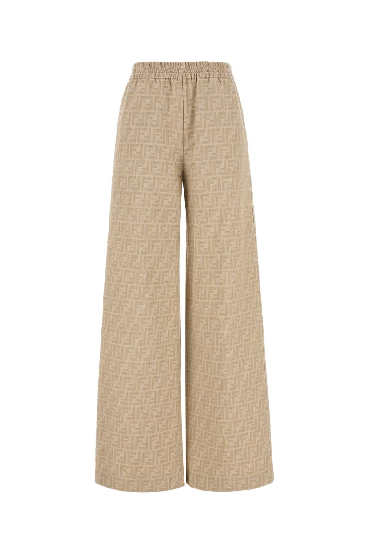 Fendi Embroidered Chambray Wide-leg Pant In Neutral