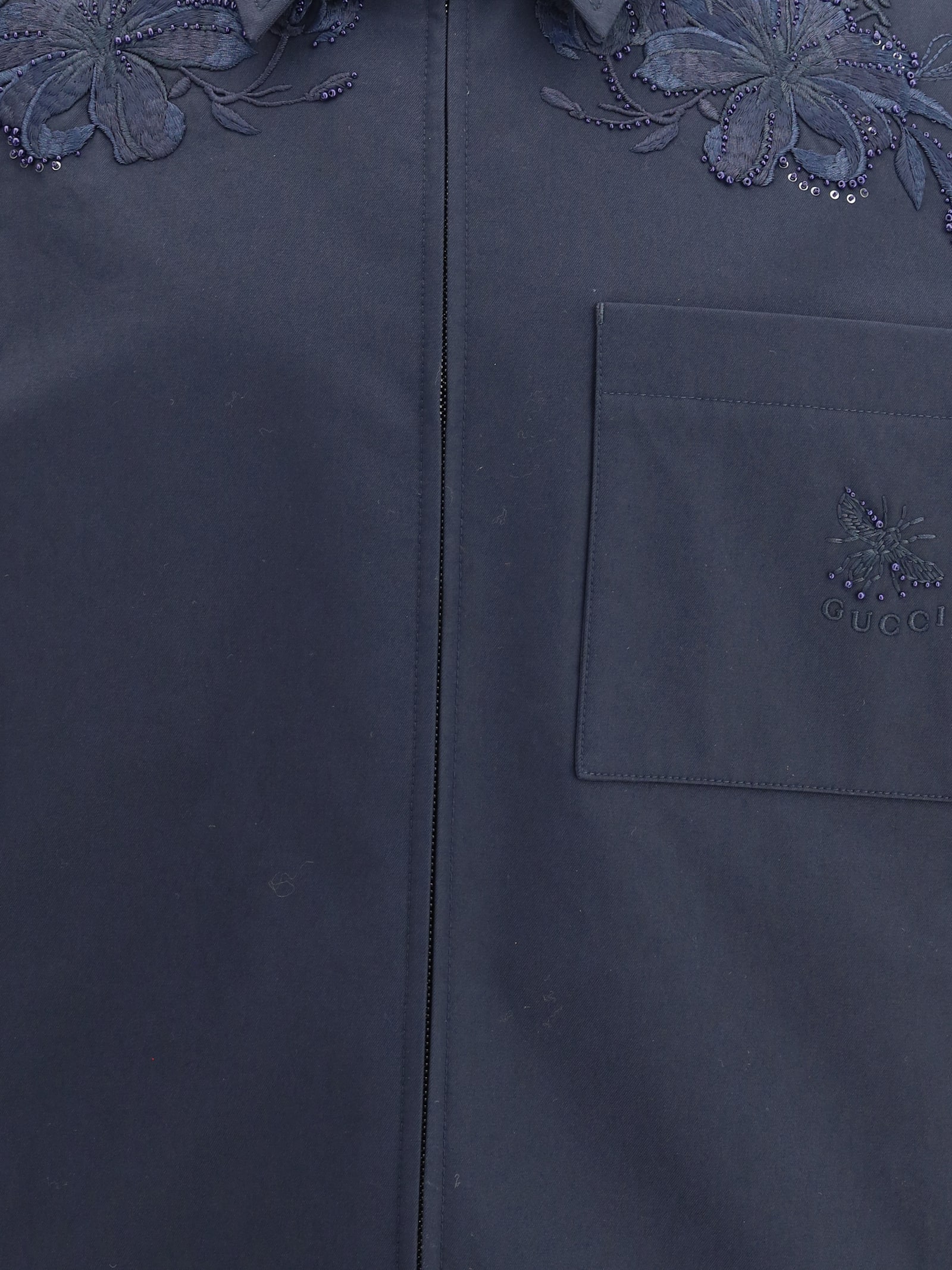 Gucci Men Cotton Jacket With Embroidery In Blue