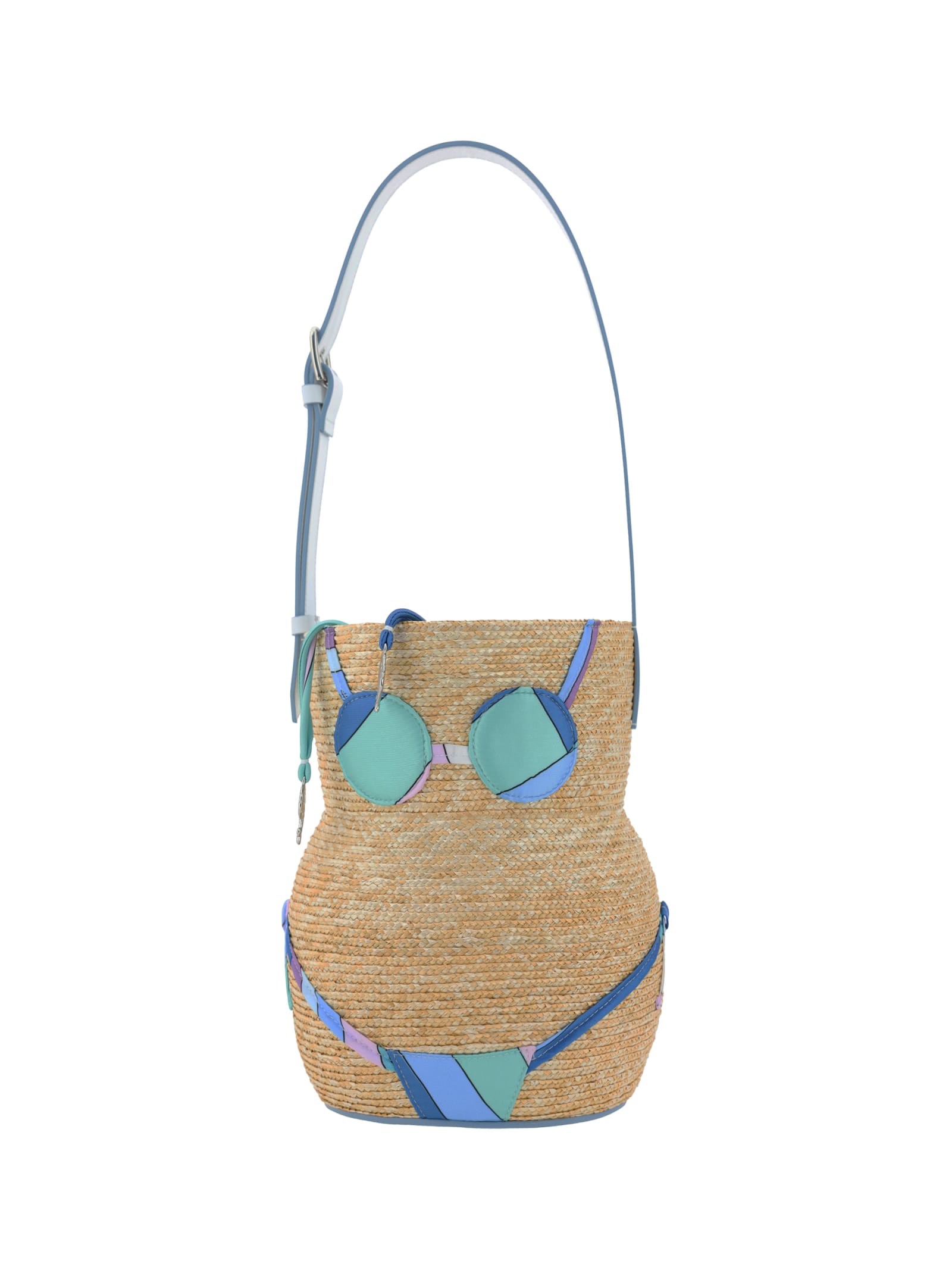 Shop Pucci Pucinella Bucket Bag In Naturale+celeste/bia