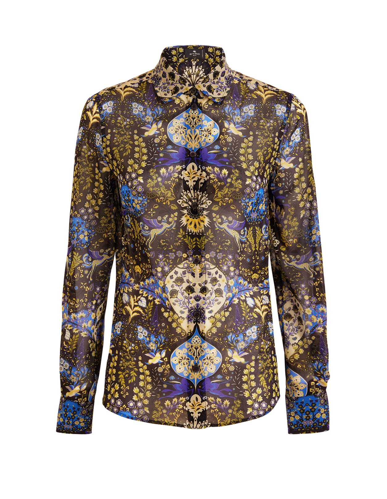 Etro Woman Shirt In Black Silk With Placed Print