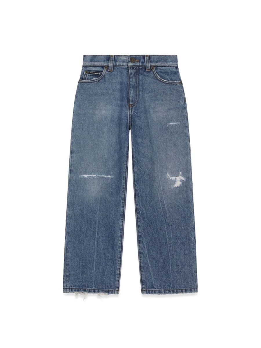 Shop Dolce & Gabbana Worn Effect Jeans In Denim