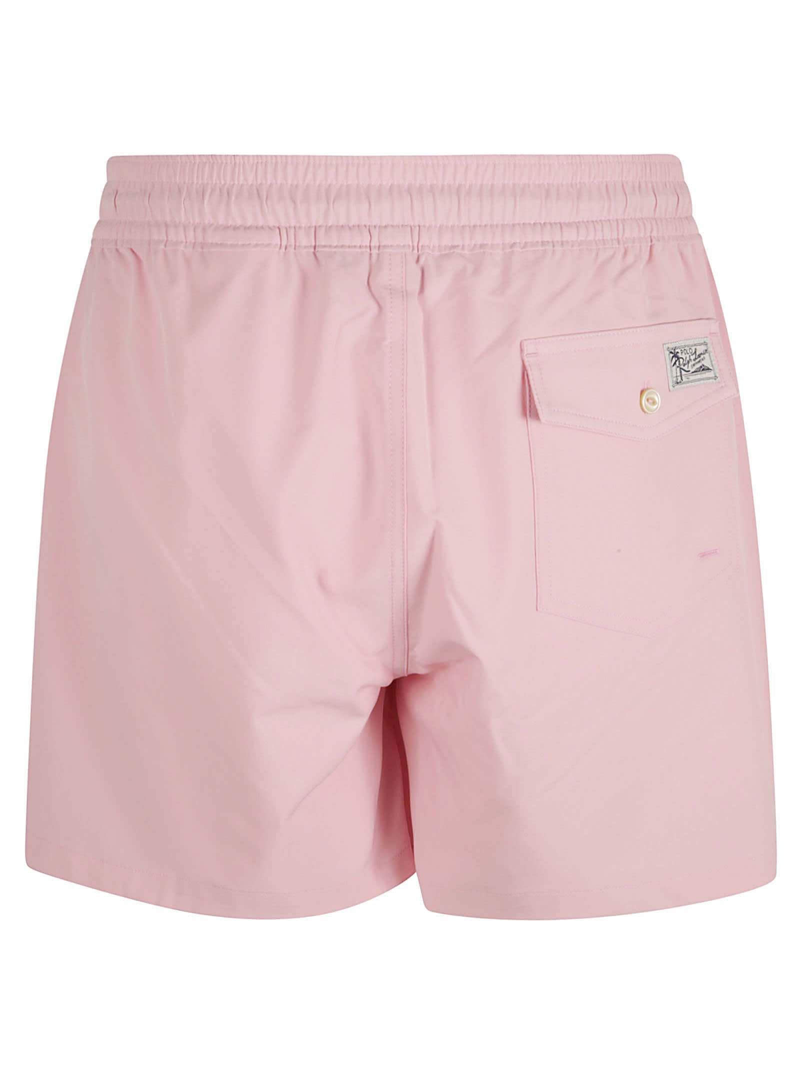 Shop Ralph Lauren Logo Embroidered Elastic Drawstring Waist Swim Shorts In Garden Pink
