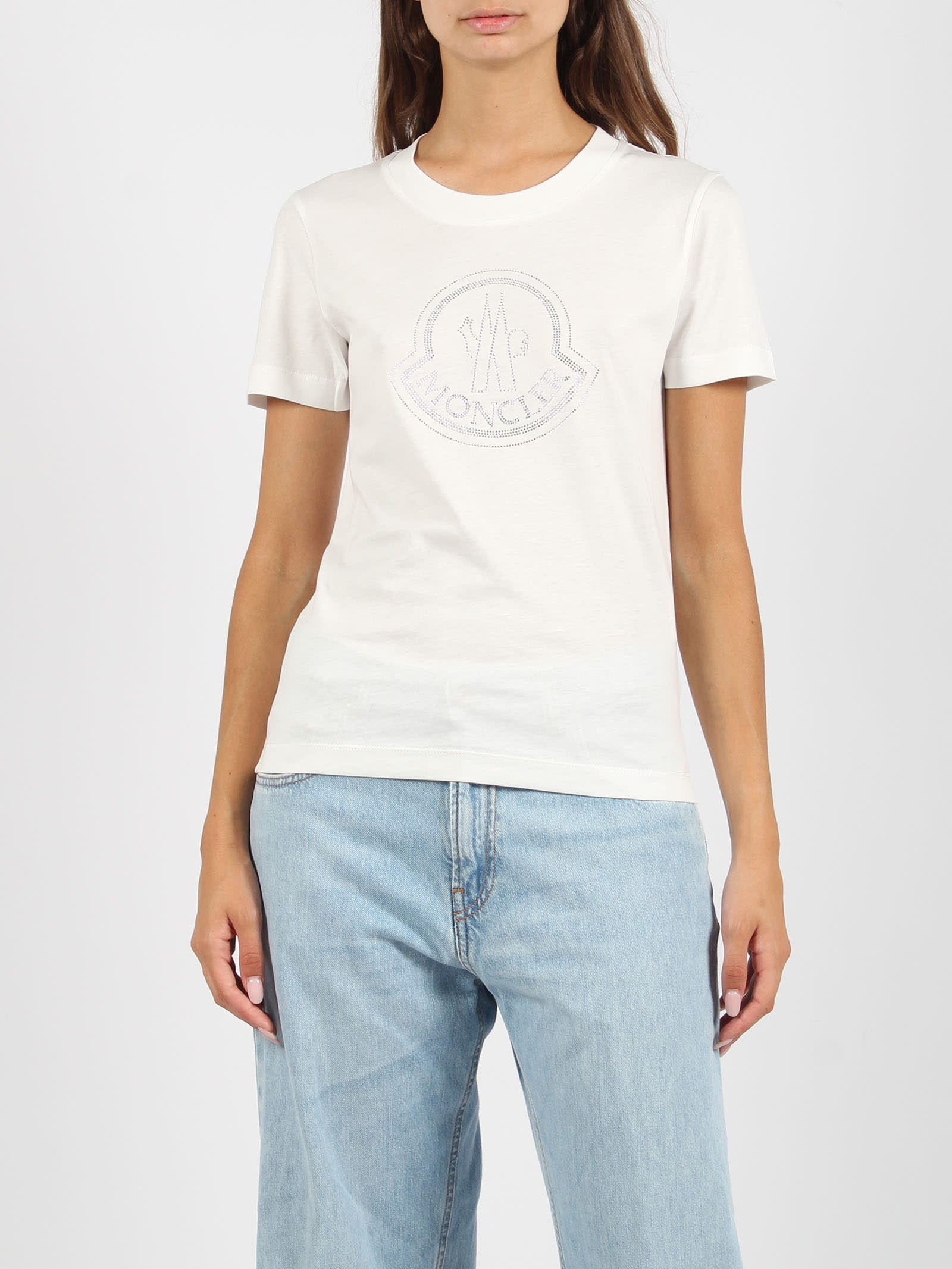 Shop Moncler Crystal Logo T-shirt In White