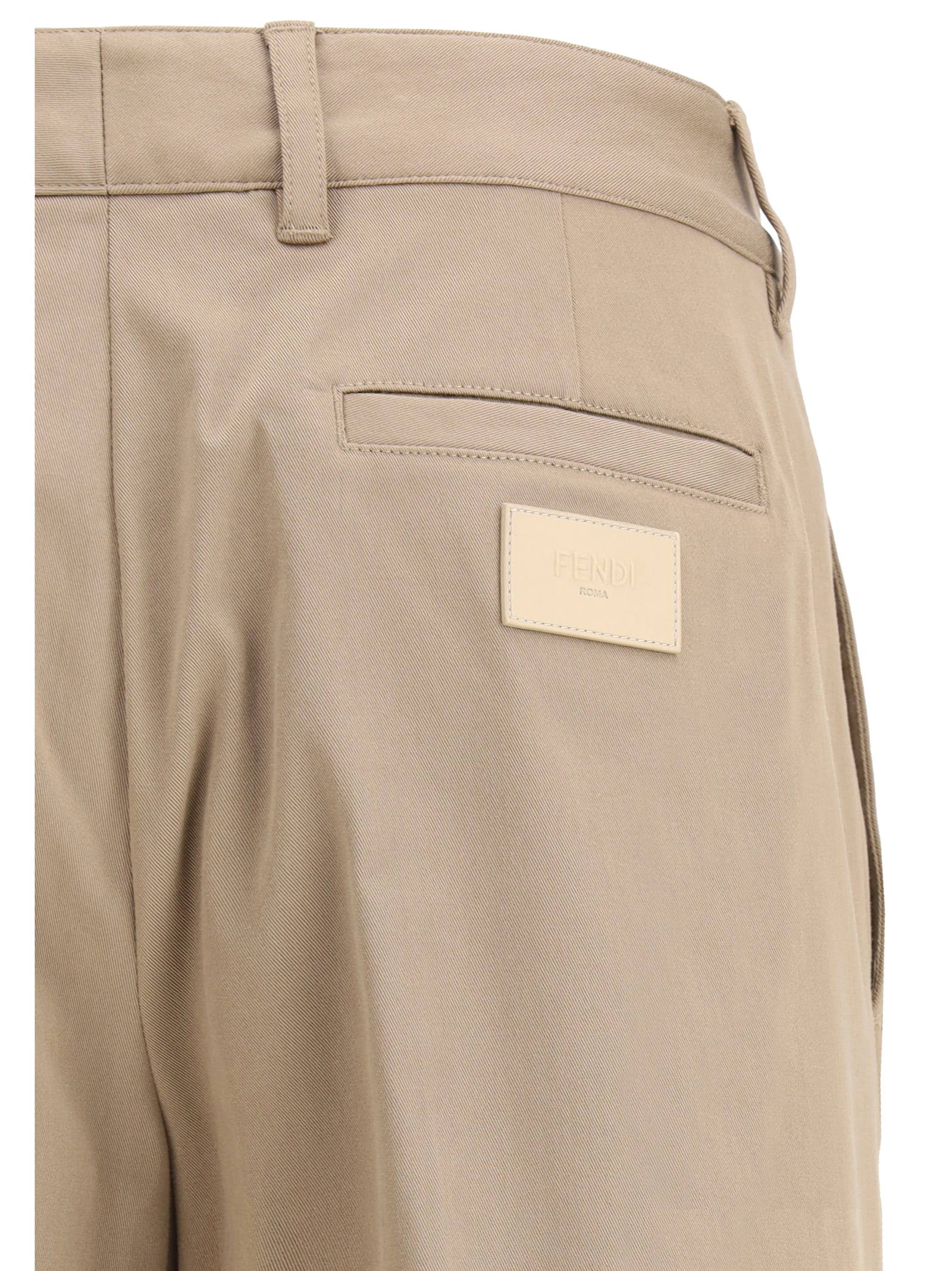 Fendi Cotton Trousers With Hip And Back Pockets In Brown