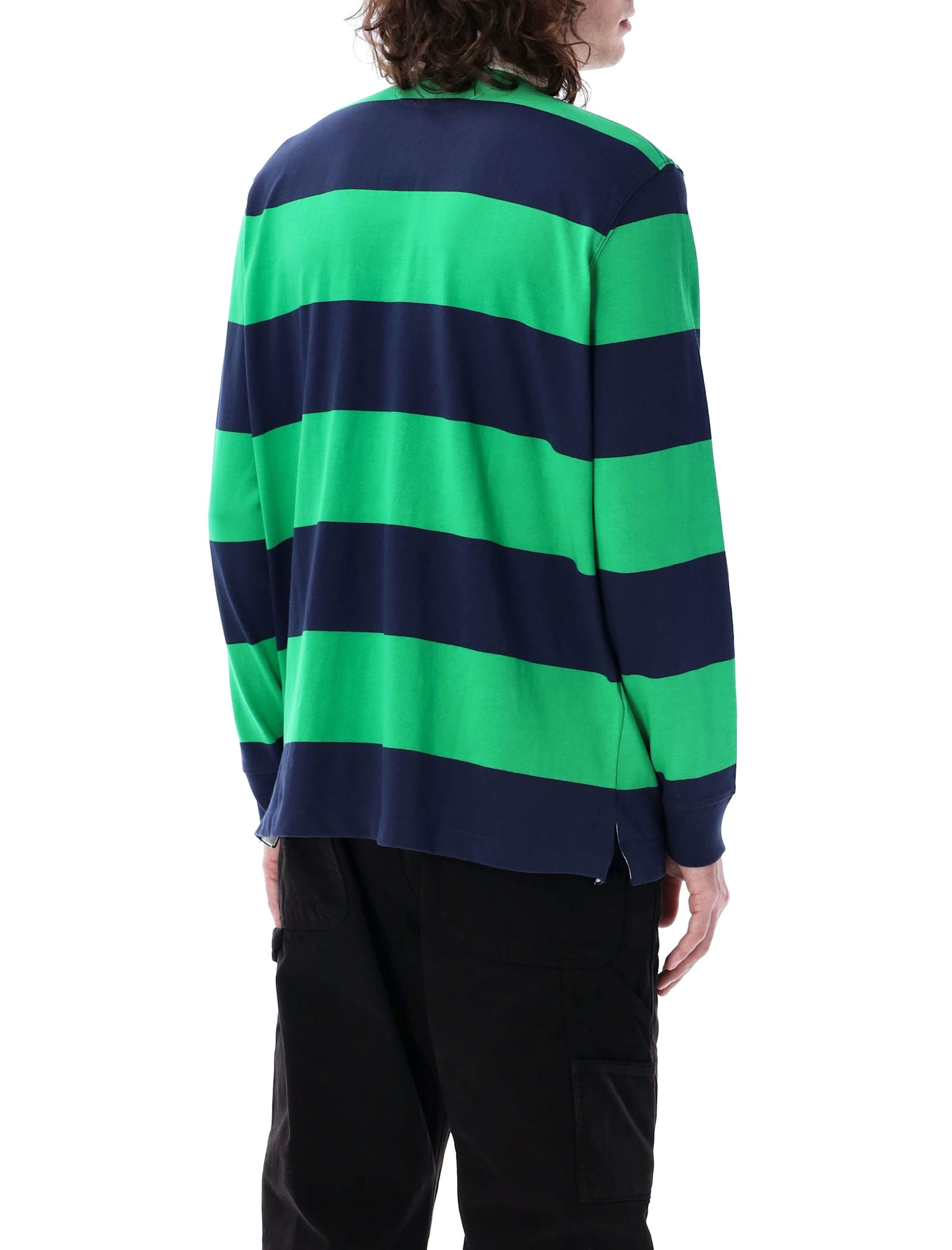 Polo Ralph Lauren Striped Long Sleeve Polo With Half Button Placket In Green Navy