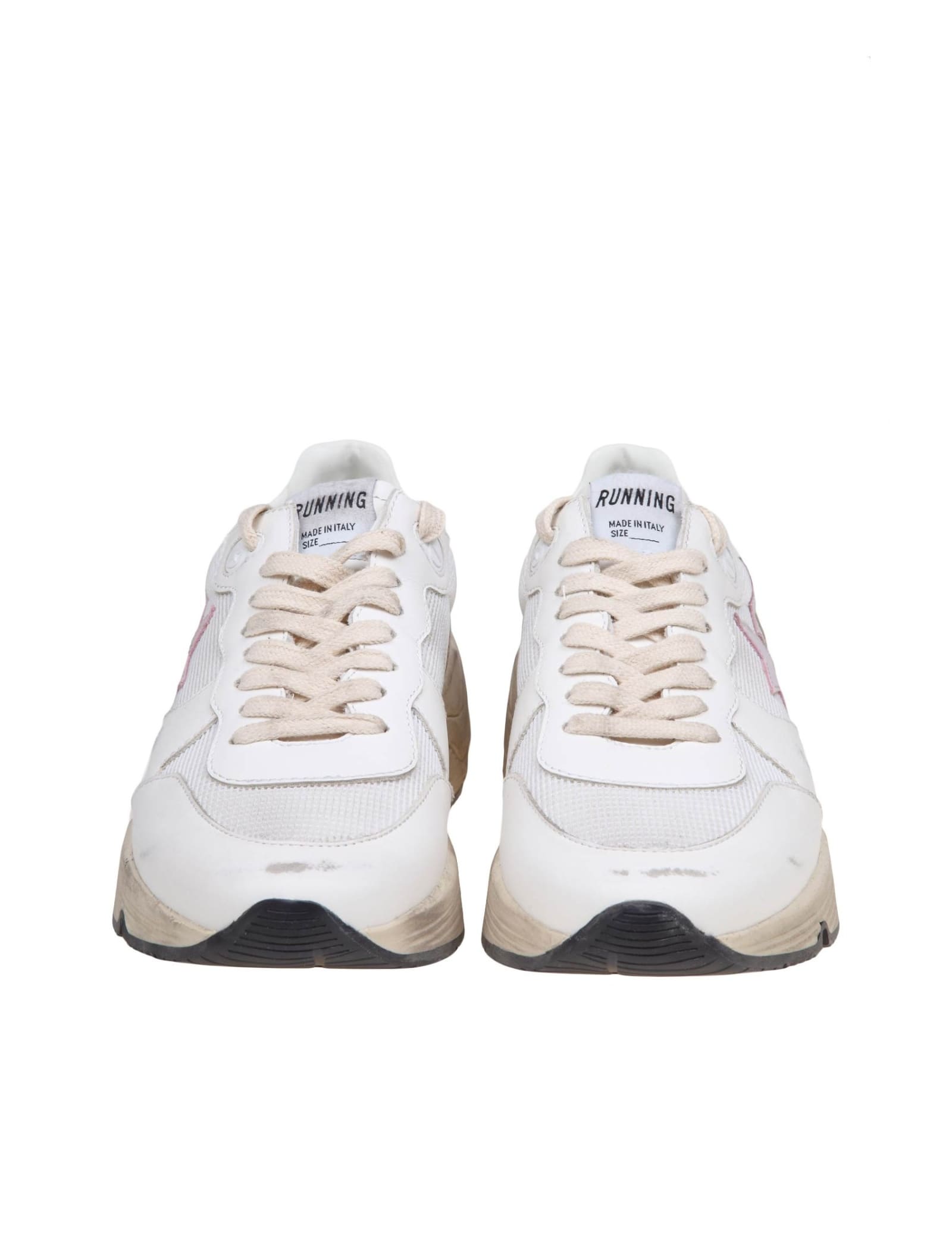 Shop Golden Goose Running Sun Sneakers In Suede And Mesh Color White/gold