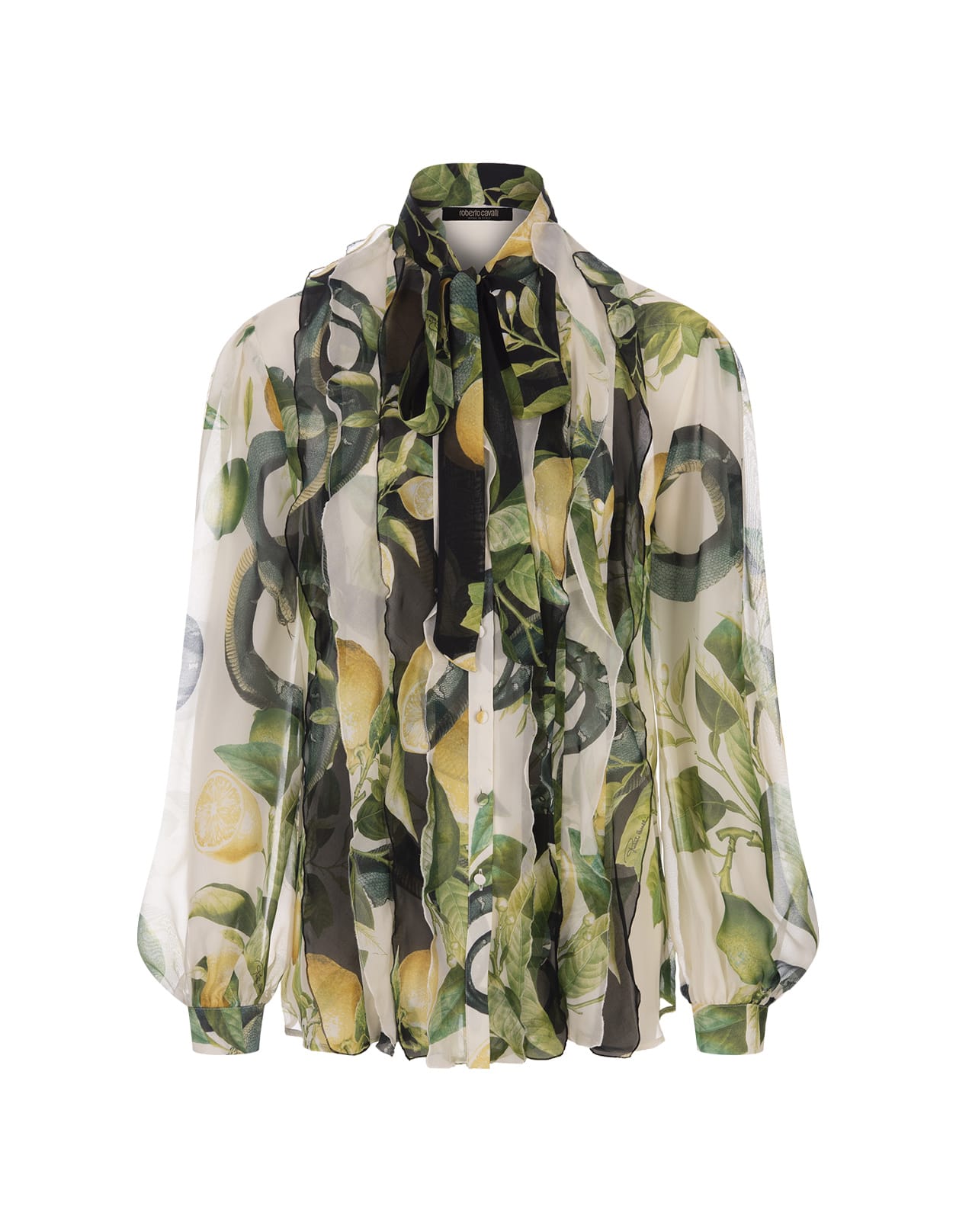 Shop Roberto Cavalli Ivory Shirt With Lemons Print In Multicolor