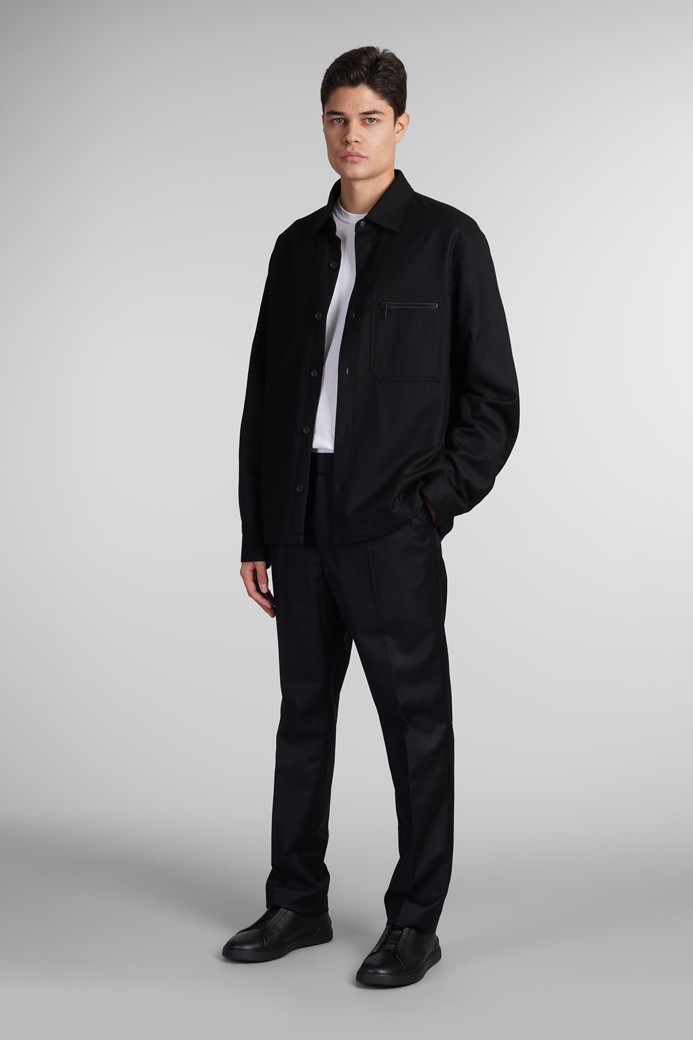 Shop Zegna Casual Jacket In Black Wool