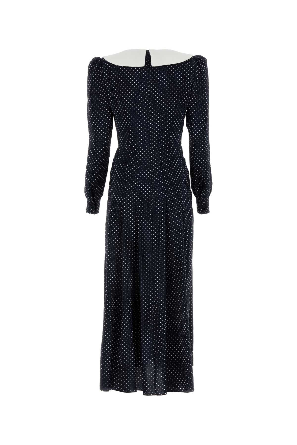 Alessandra Rich Printed Silk Dress In Navybluewhite