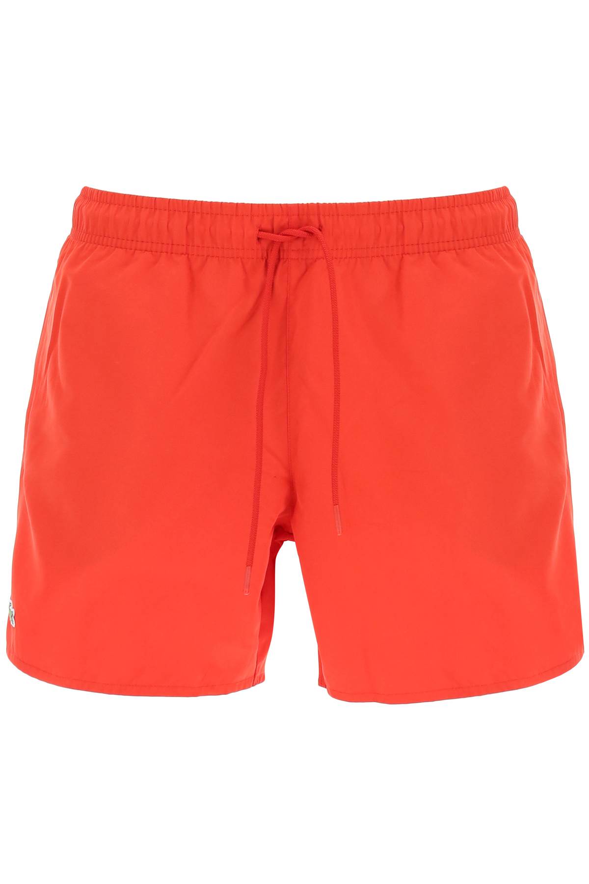 Shop Lacoste Logo Patch Swim Shorts In Red Green (red)