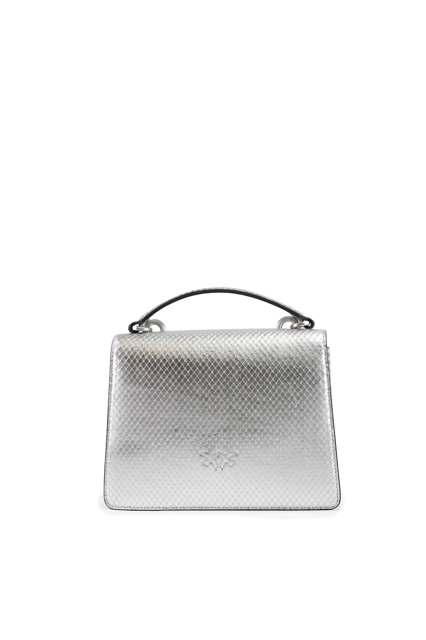 Shop Pinko Silver Laminated Mini Love Bag In Argento-brushed Silver