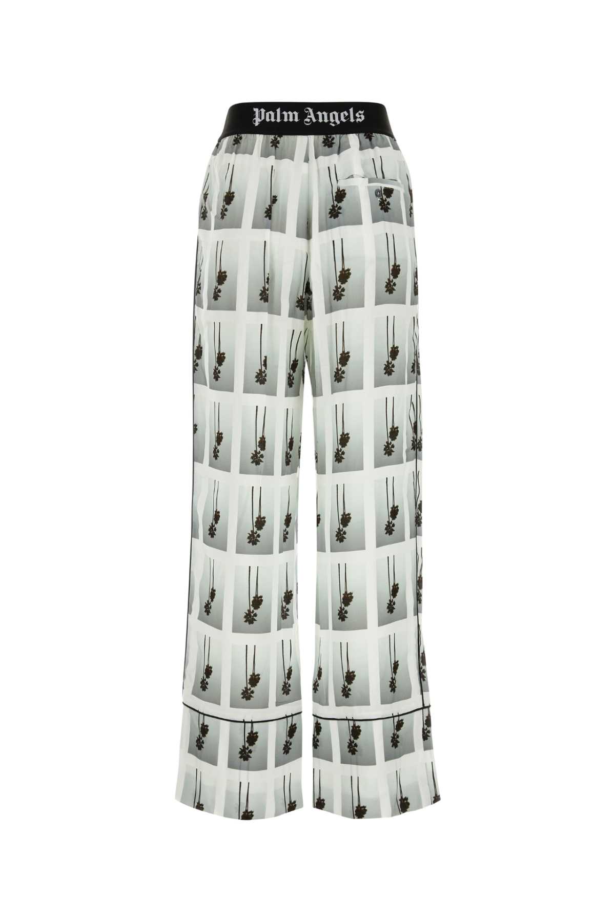 Shop Palm Angels Printed Viscose Pyjama Pant In White Grey