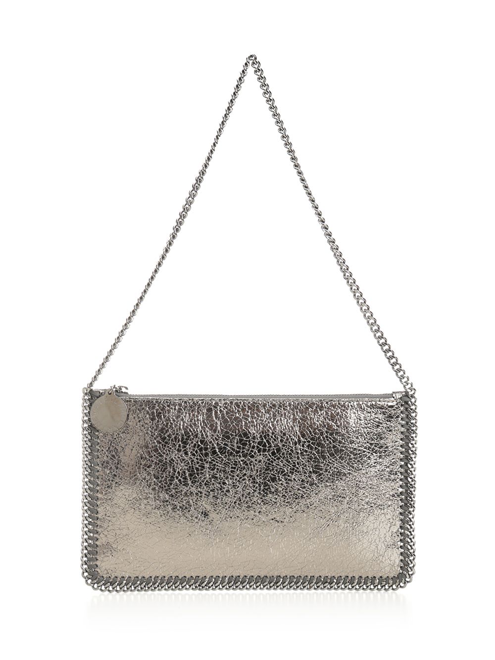 Stella Mccartney Falabella Pochette Accessoire Metallic Crackl Shoulder Bags Silver In Gray