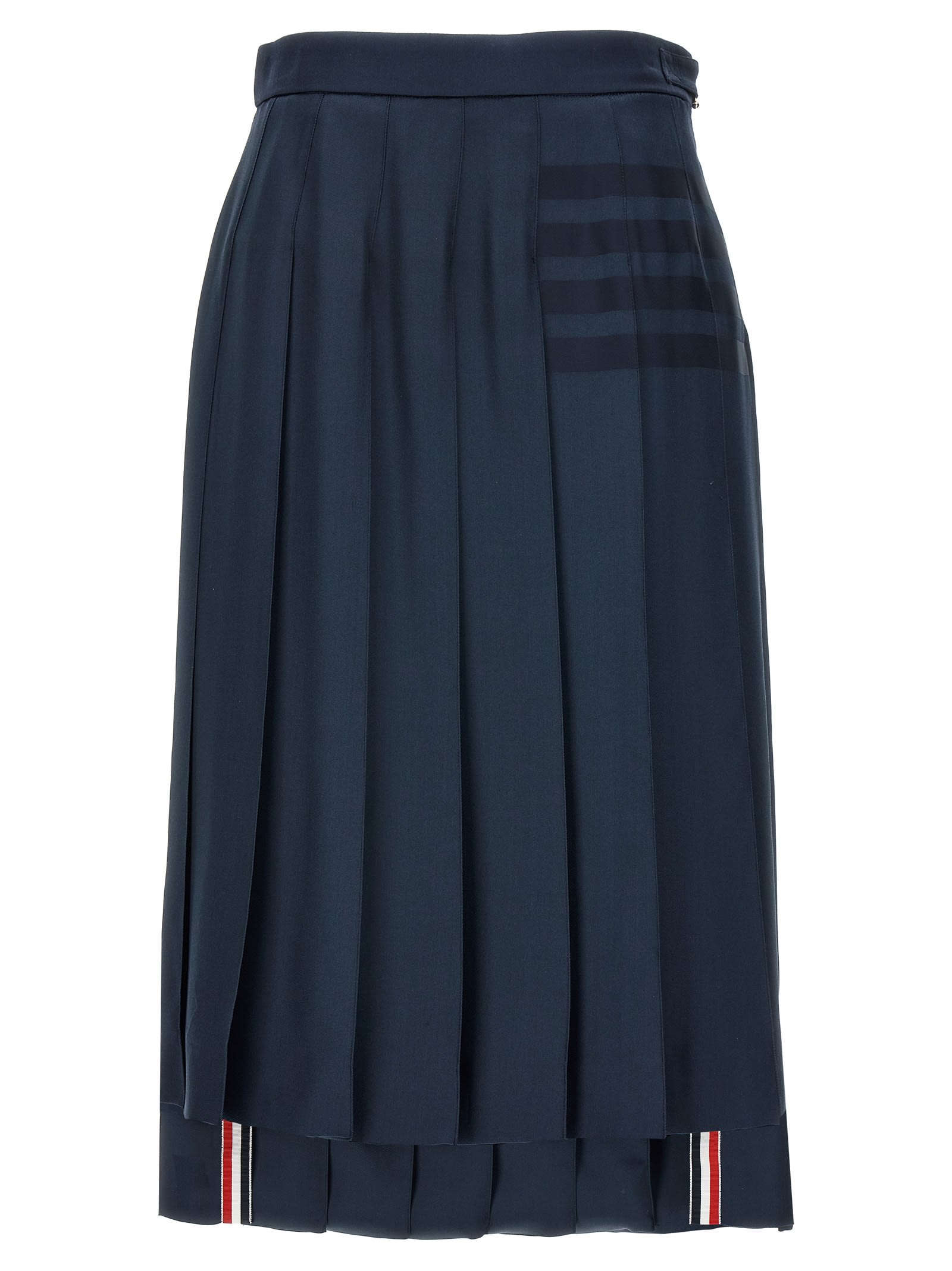 Shop Thom Browne Below Knee Dropped Back Pleated Skirt In Blue