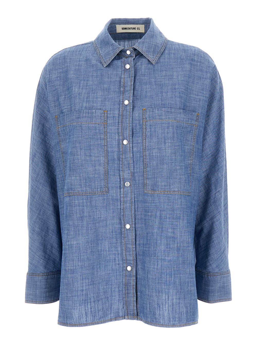 Shop Semicouture Blue Denim Oversize Shirt In Cotton Woman