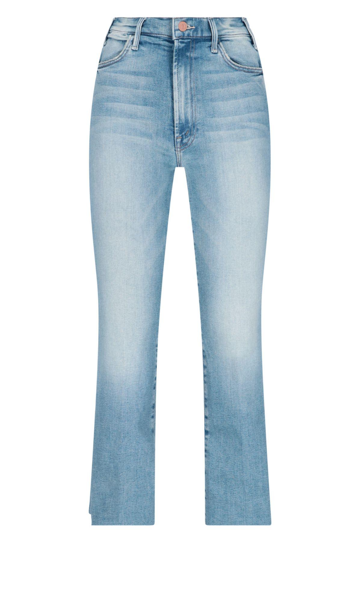 Shop Mother The Hustler Ankle Fray Jeans In Blu Denim