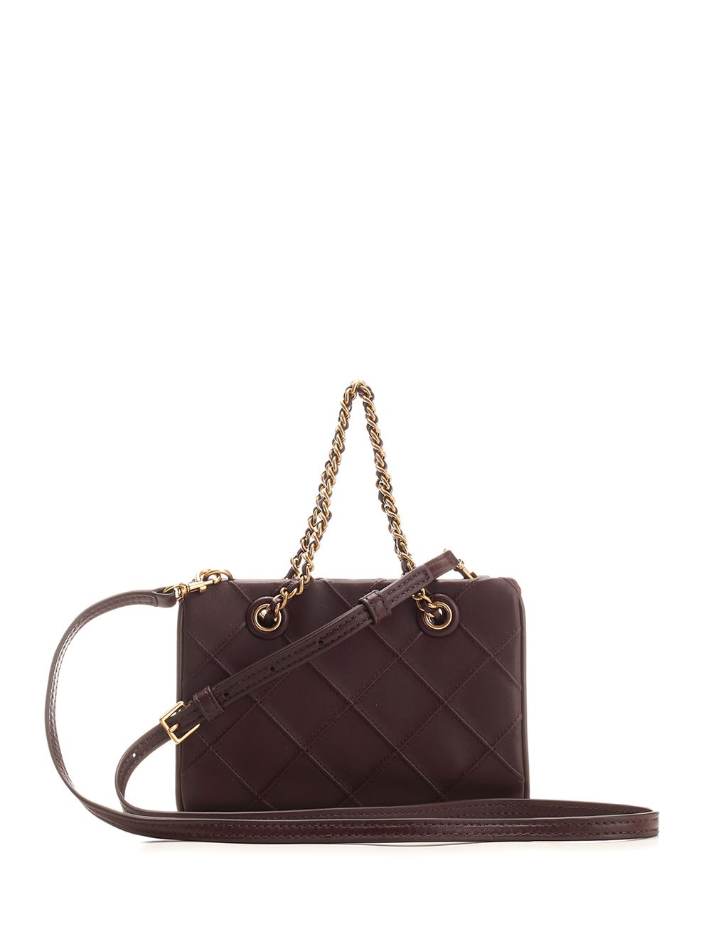 Shop Tory Burch Mini Fleming Chain Bag In Bordeaux