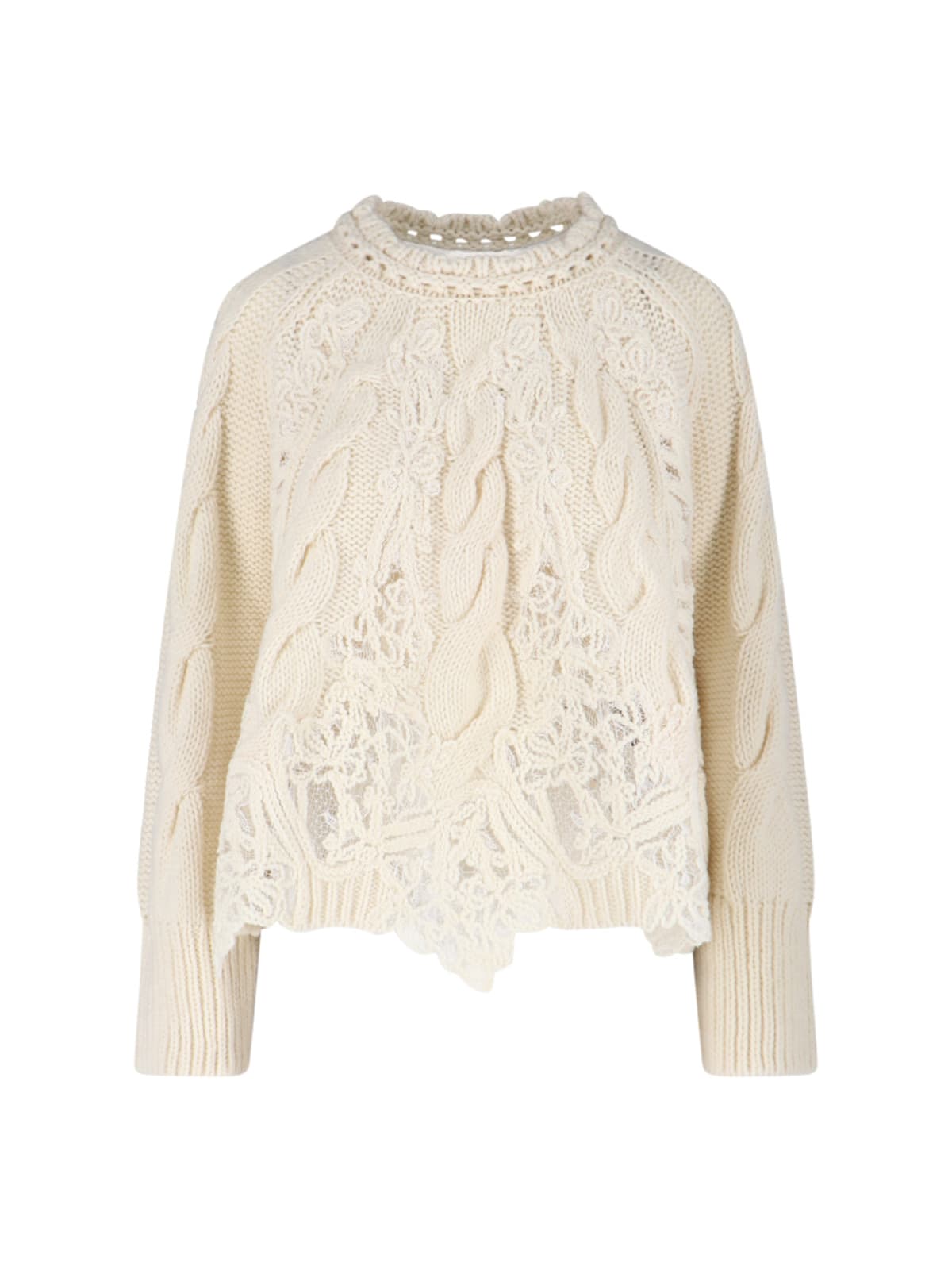 Ermanno Scervino Knitwear With Crewneck And Asymmetric Hem In Neutral