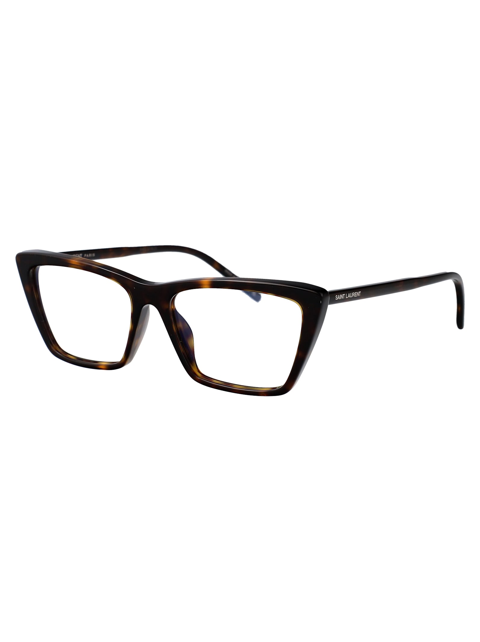 Saint Laurent Havana-havana-transparent Acetate Glasses In Black