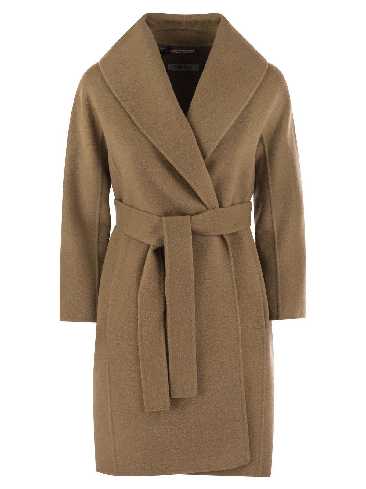 Shop 's Max Mara Belted Long-sleeved Coat In Cammello