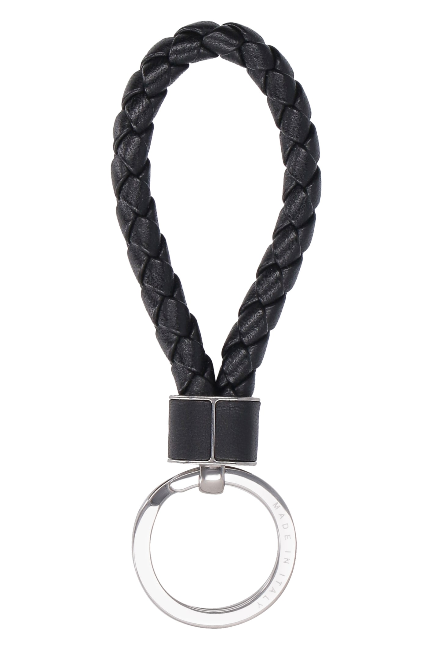 Shop Bottega Veneta Intrecciato Leather Keyring In Black