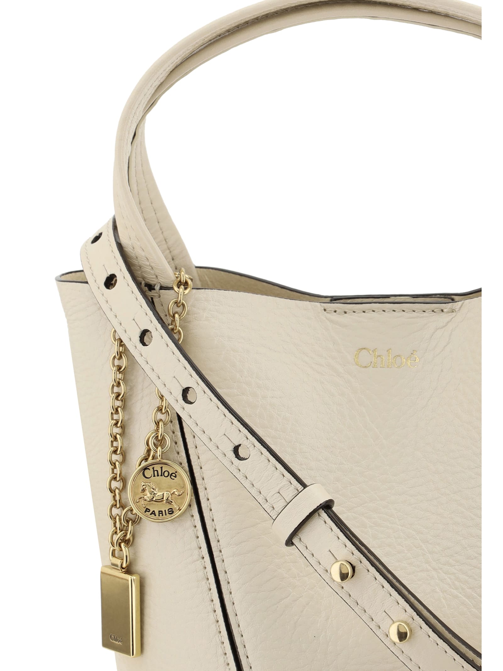 Chloé Spin Garnet Leather Small Tote Bag In Neutral
