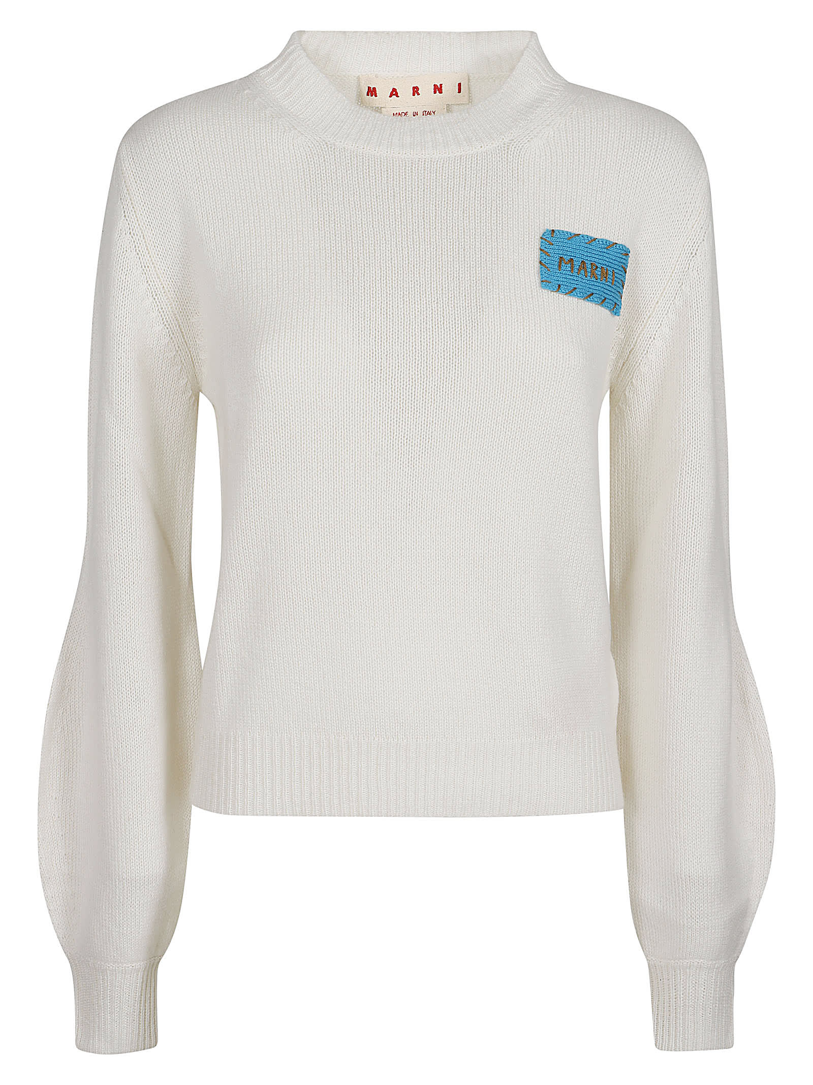 Shop Marni Long Sleeve Round Neck Sweater In Alabaster