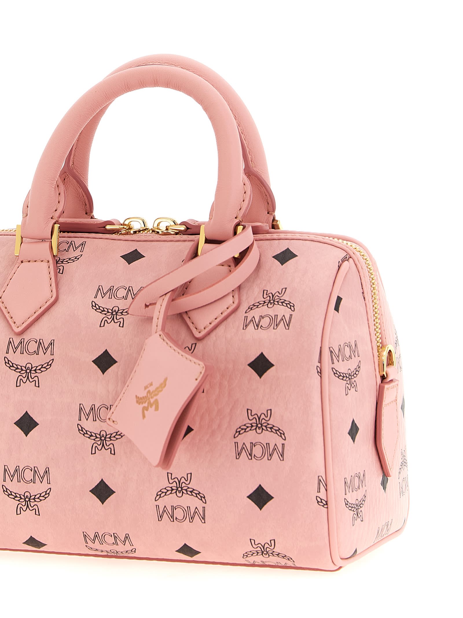 Mcm Structured Top Handle Handbag With Detachable Strap In Pink