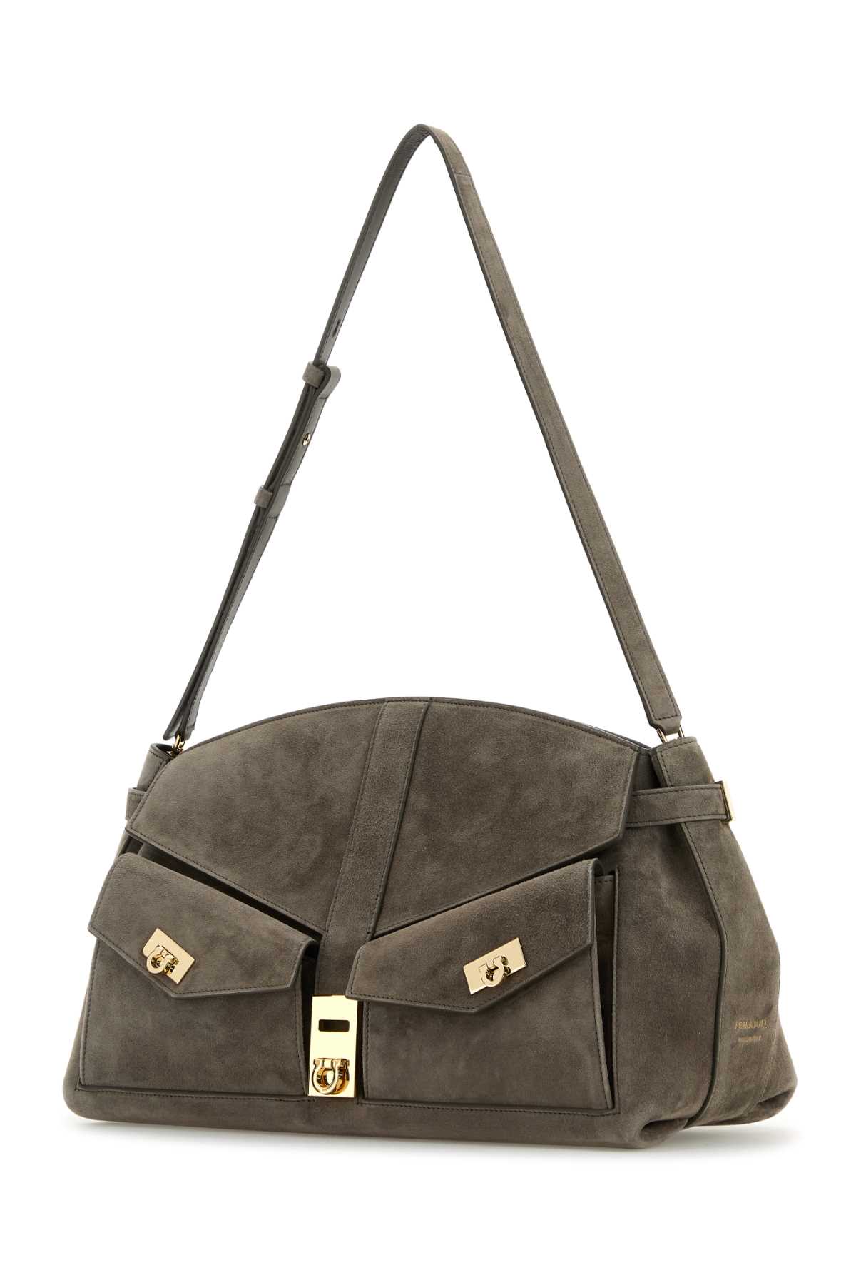 Shop Ferragamo Grey Suede Shoulder Bag In Concrete