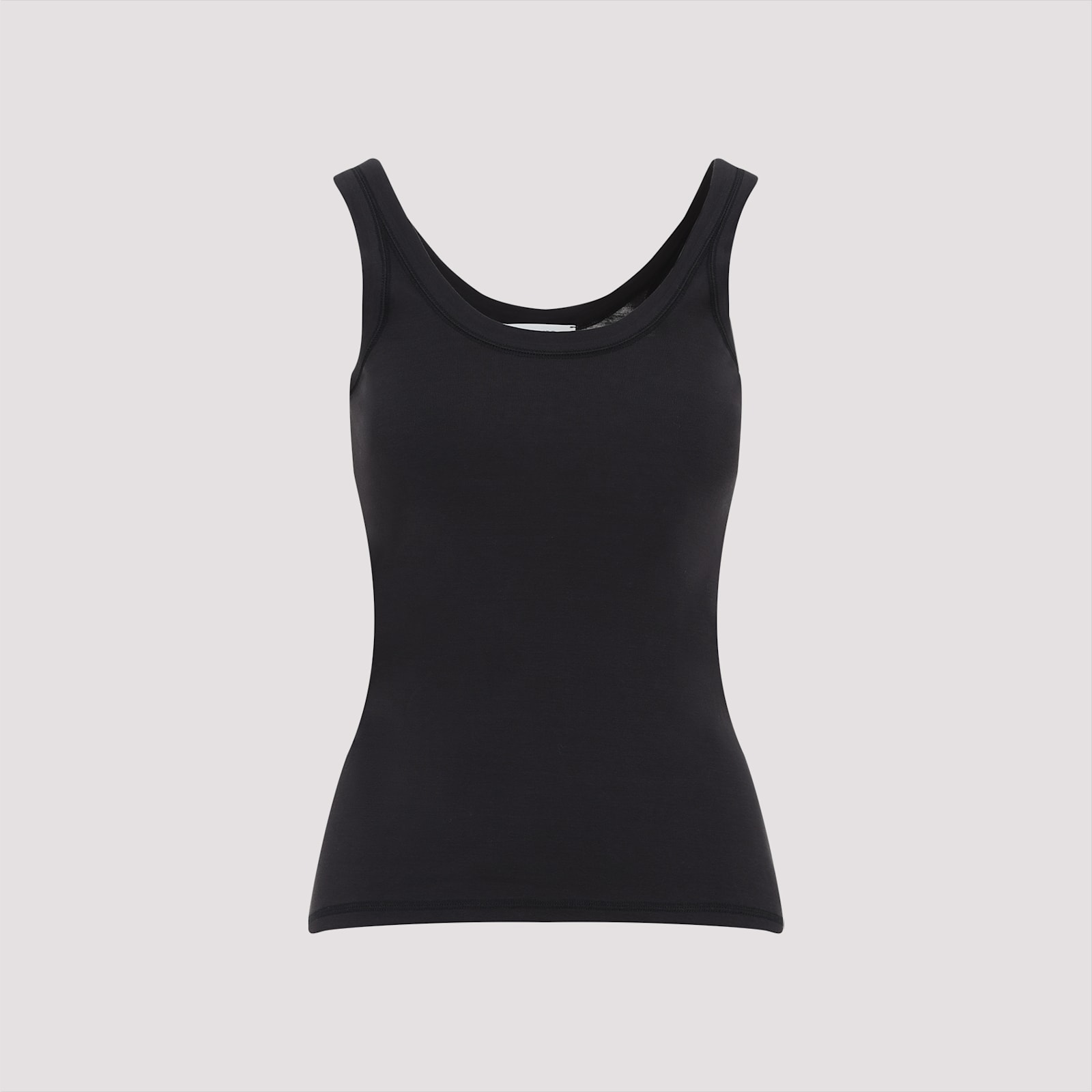 Lemaire Form-fitting Black Ribbed Tank Top With Scoop Neckline In Black