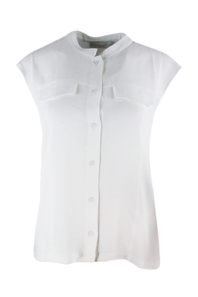 Fabiana Filippi Sleeveless Shirt With Mandarin Collar In Silk And Cotton