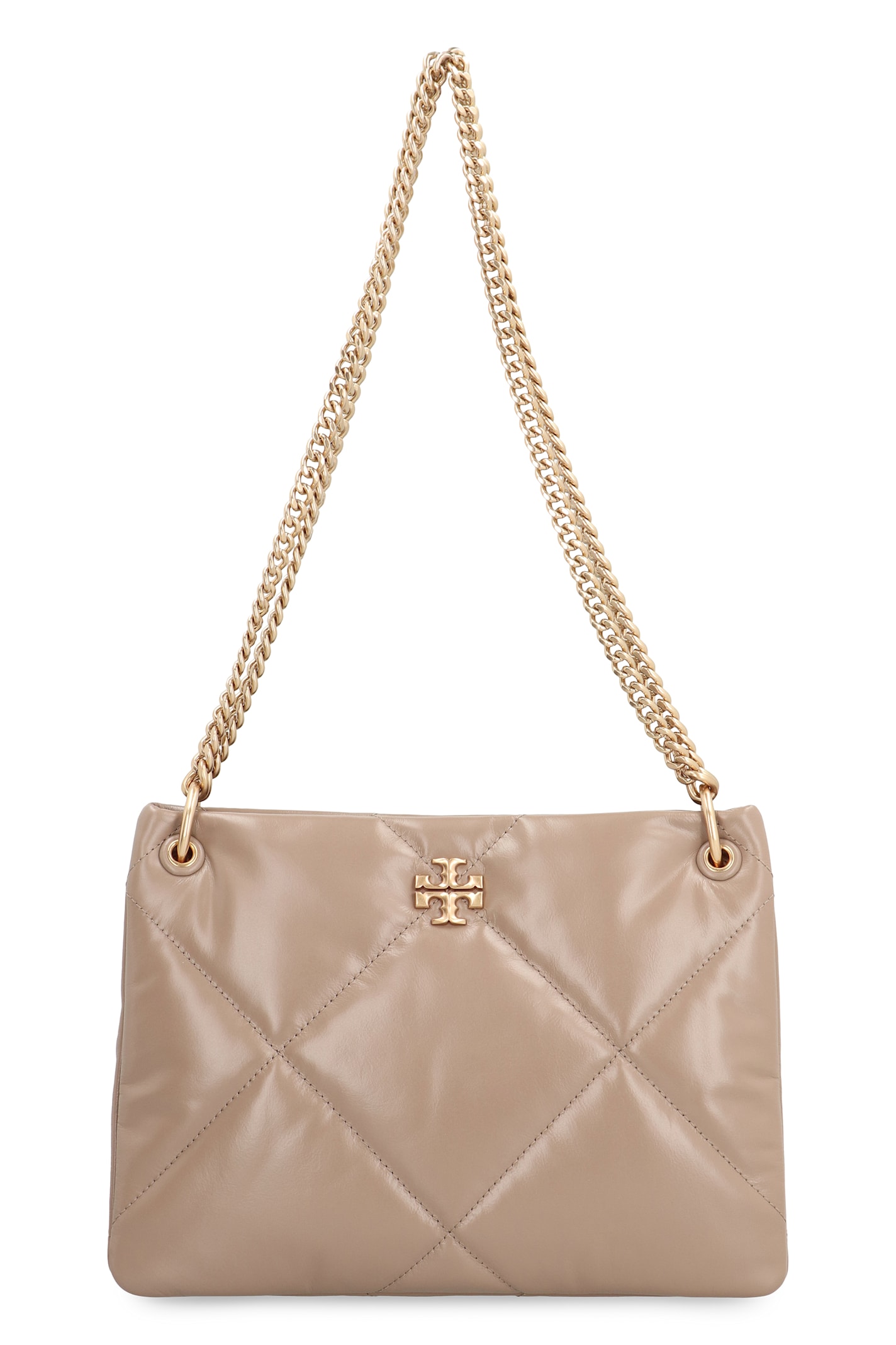 Shop Tory Burch Kira Leather Shoulder Bag In Taupe