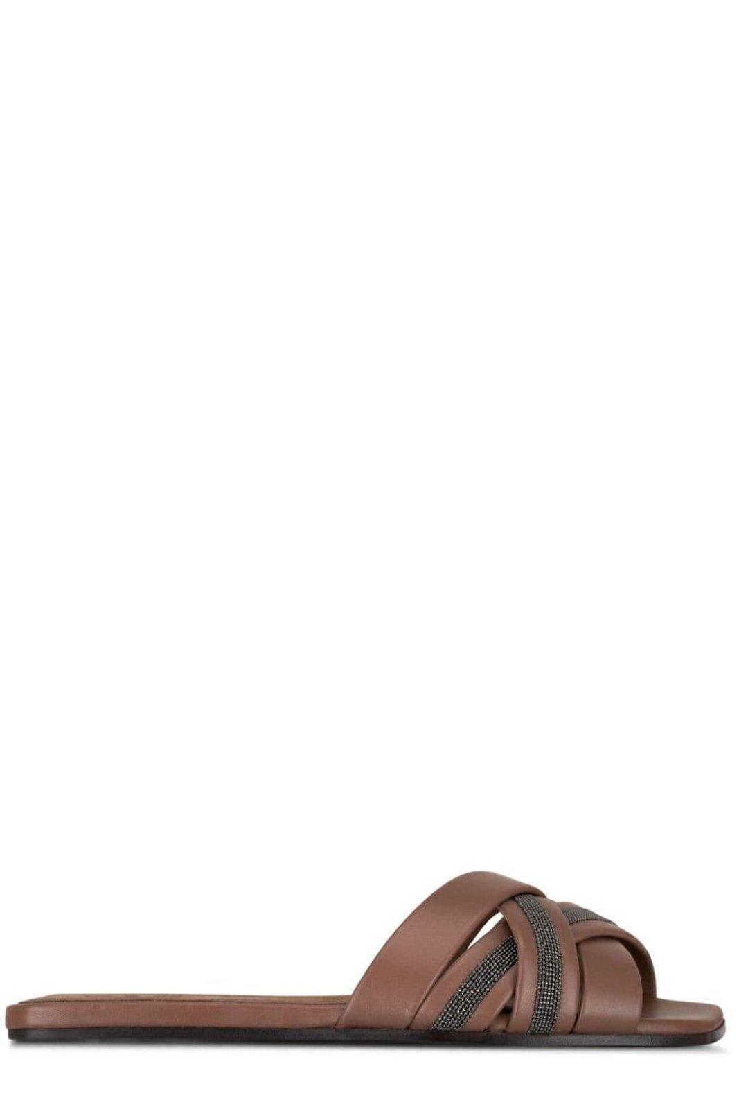 Brunello Cucinelli Beaded Slip-on Sandals In Brown