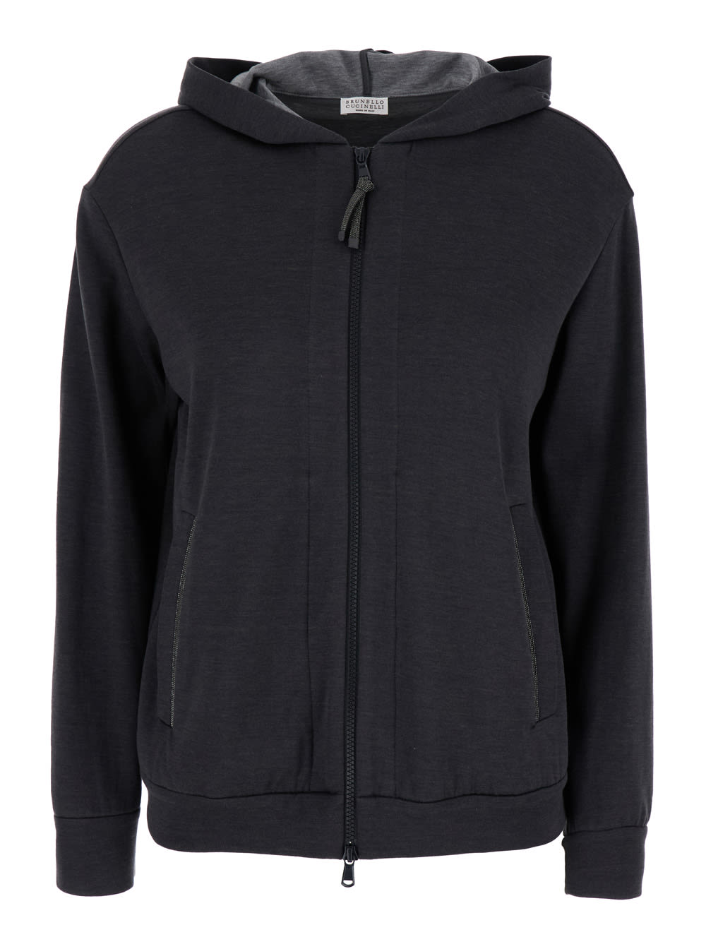 Shop Brunello Cucinelli Grey Hoodie With Zip Closure In Cotton And Silk Blend Woman