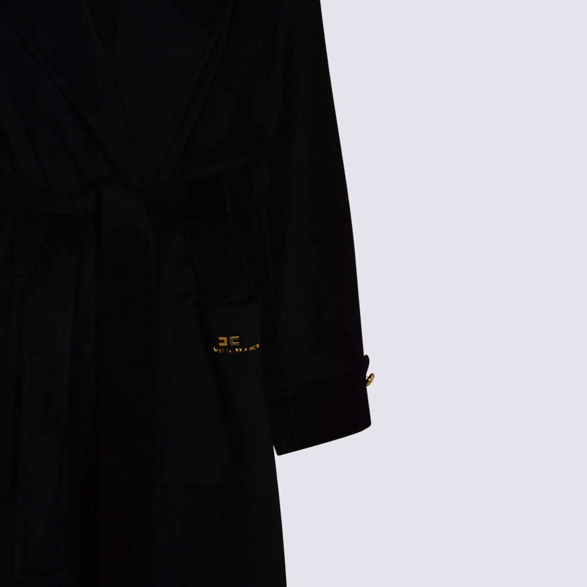 Elisabetta Franchi Black Wool Coat In Black